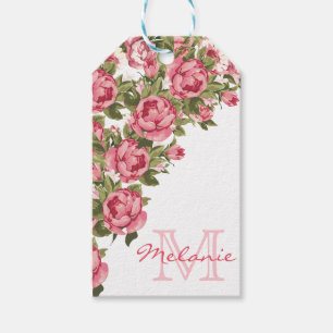Étiquettes-cadeau Le cru rougissent les pivoines roses nom,