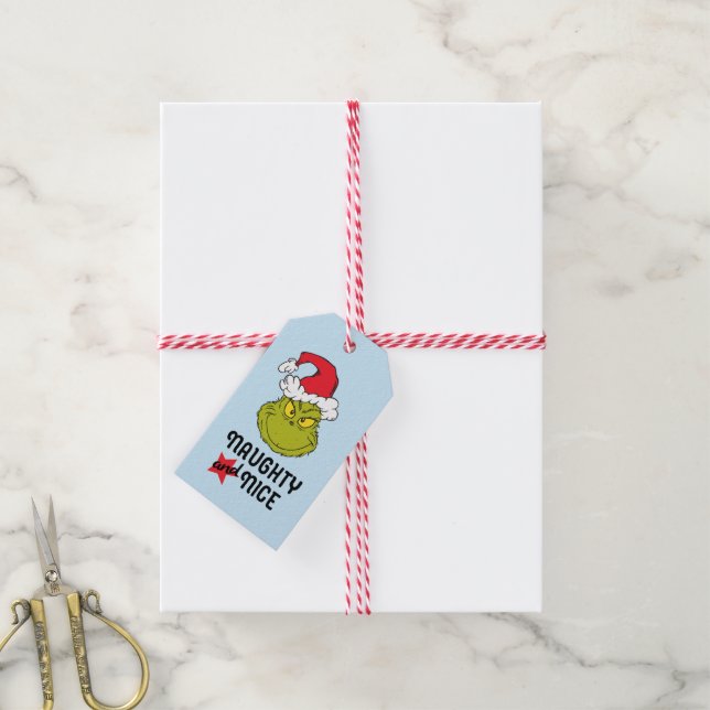 Étiquettes-cadeau Le Grinch| Naughty and Nice (Avec de la ficelle)