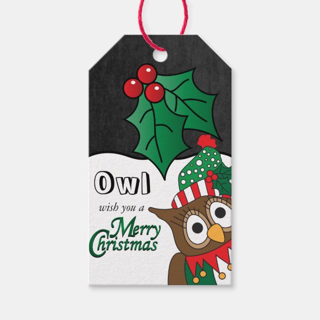 Étiquettes-cadeau Le hibou vous souhaite un joyeux Noël (Devant)