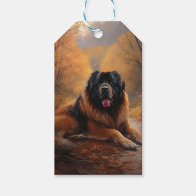 Étiquettes-cadeau Le Mastiff tibétain en automne les feuilles automn (Devant)