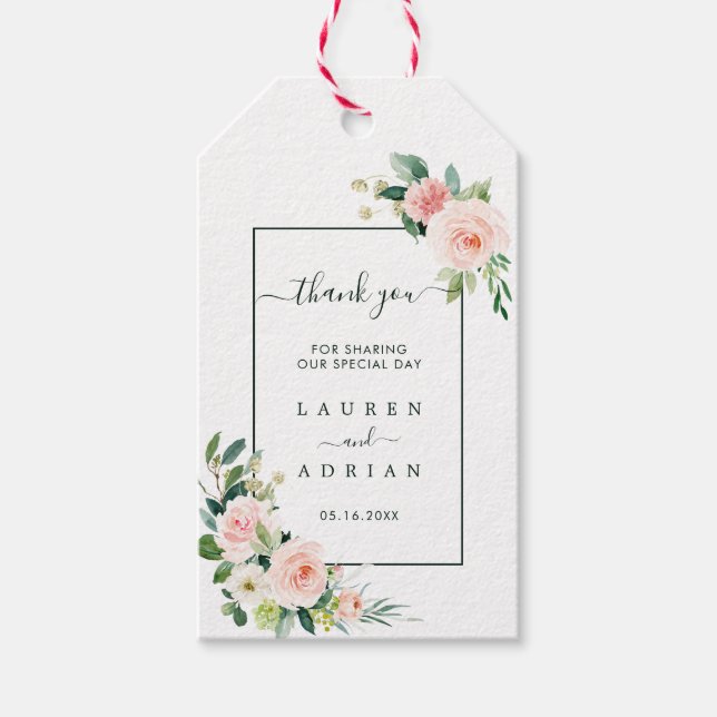 Étiquettes-cadeau Le Merci Mariage en fleurs rose rousse préfère (Devant)