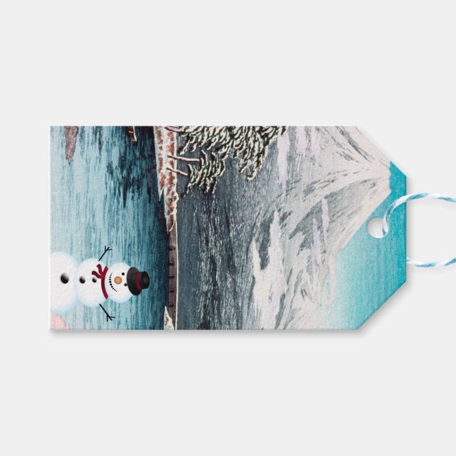 Étiquettes-cadeau Le Mont Fuji et le Snowman (Devant (Horizontal))