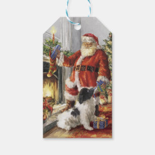 Étiquettes-cadeau Le Père Noël Donne Un Cadeau Au Chien