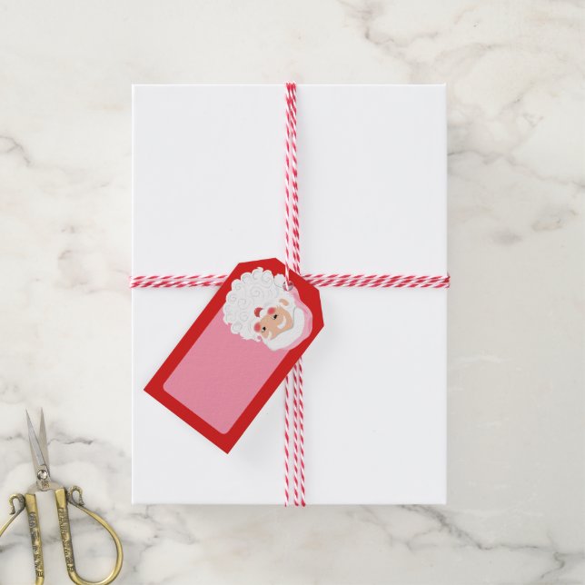Étiquettes-cadeau Le Père Noël en Casquette rose Noël (Avec de la ficelle)