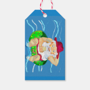 Étiquettes-cadeau Le Père Noël en vacances