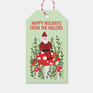 Étiquettes-cadeau Le Père Noël sur le champignon Elf de Noël