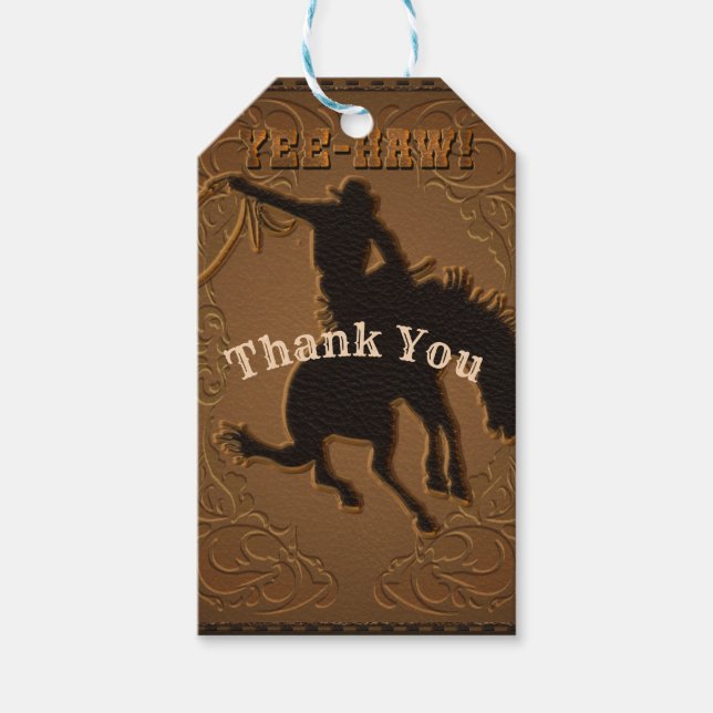 Étiquettes-cadeau Leather Western Wild West Cowboy fête d'anniversai (Devant)