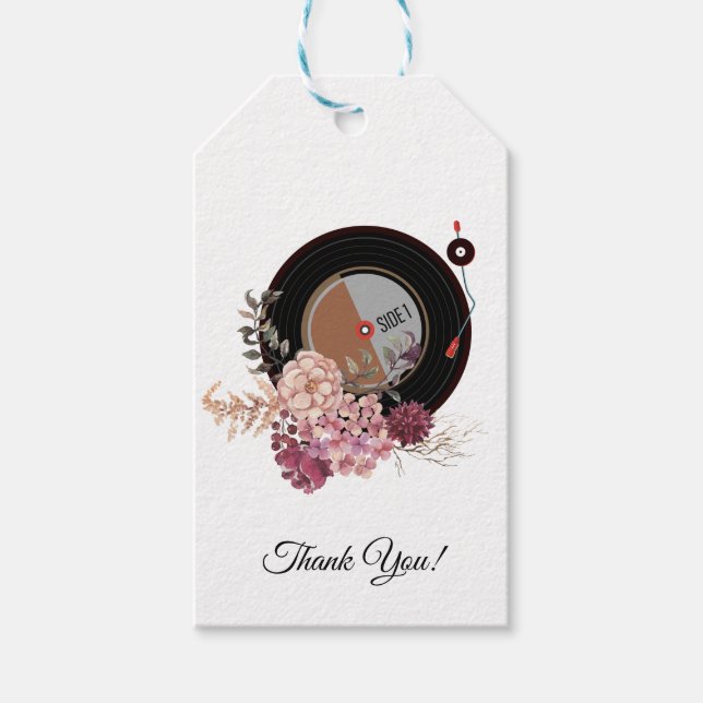 Étiquettes-cadeau lecteur de disques vinyles merci stickers (Devant)