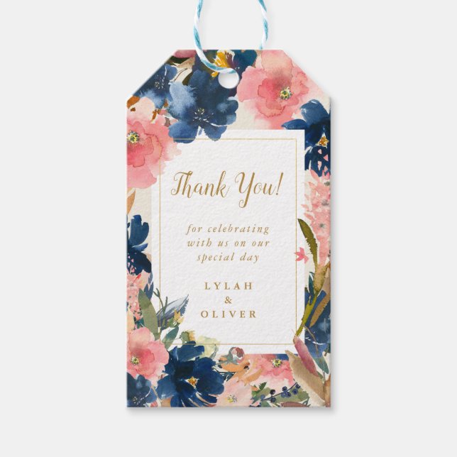 Étiquettes-cadeau L'élégance sauvage | Navy Blush & Gold Merci cadea (Devant)