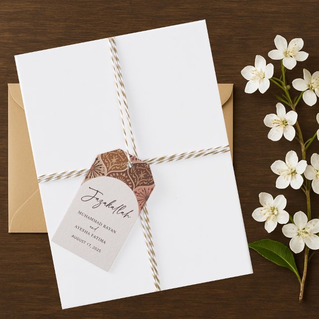 Étiquettes-cadeau L'Élégant Merci Mariage islamique Nikkah privilégi (Elegant Nikkah Islamic Wedding Thank you Favors Gift Tags)