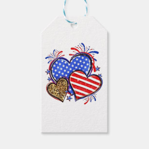 Étiquettes-cadeau Leopard American Flag Heart 4 juillet USA