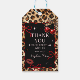 Étiquettes-cadeau Leopard Cheetah Cherry Birthday Gift Tags