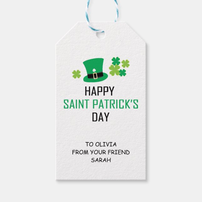 Étiquettes-cadeau Leprechaun Casquette et Shamrock St Patrick's Day (Devant)