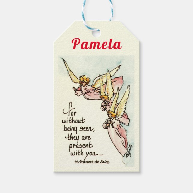 Étiquettes-cadeau Les anges sont présents, gracieusement Mature aqua (Devant)