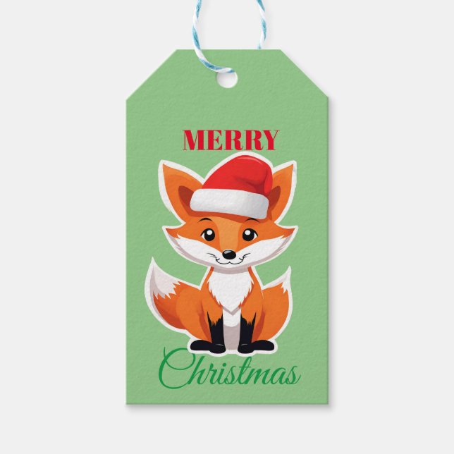 Étiquettes-cadeau Les animaux mignons hiver Fox Père Noël Noël (Devant)