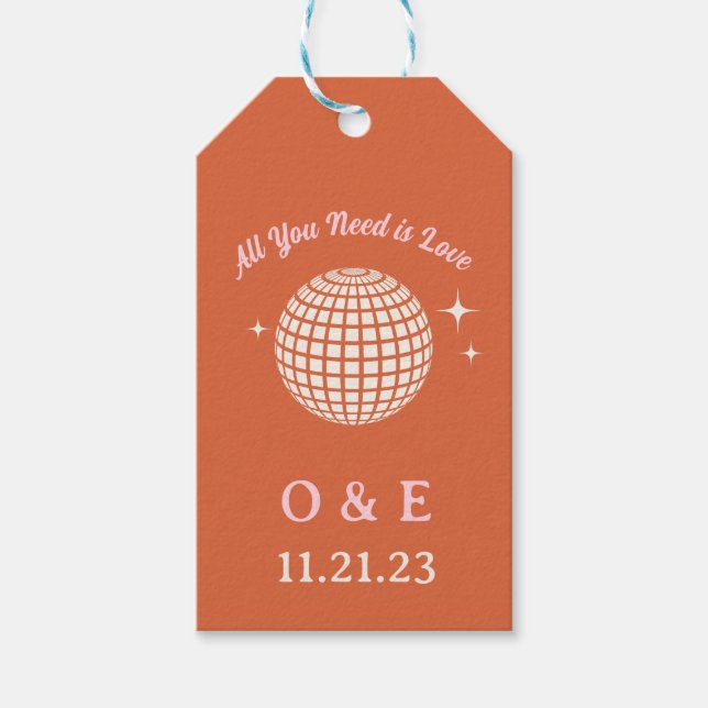 Étiquettes-cadeau les années 70 Boules Disco Éclatées Initiales Mari (Devant)