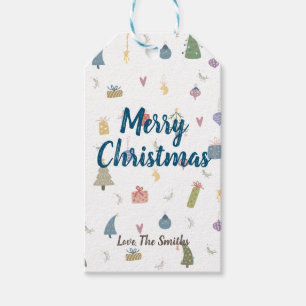 Étiquettes-cadeau Les beaux arbres de Noël présentent des ornements 