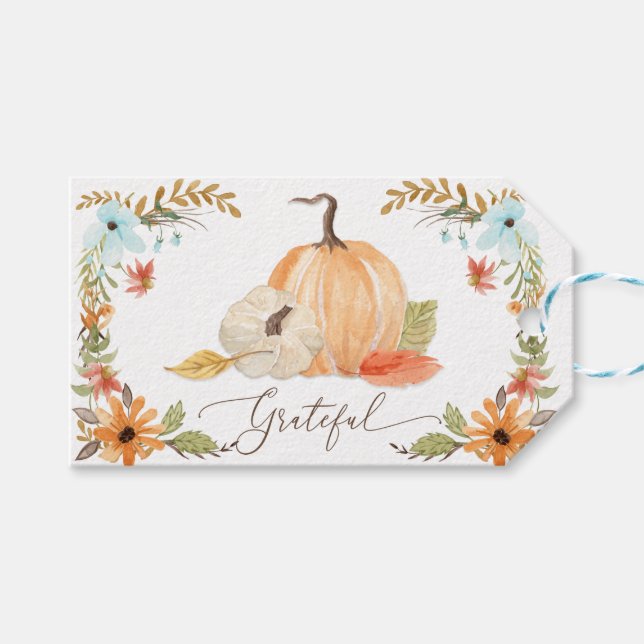 Étiquettes-cadeau Les Citrouilles de Thanksgiving Grateful Fall Flor (Devant (Horizontal))