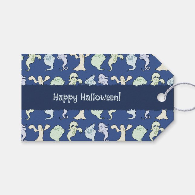 Étiquettes-cadeau Les fantômes Hantés Halloween Pixel Motif d'art (Devant (Horizontal))