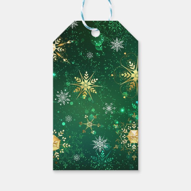 Étiquettes-cadeau Les flocons dorés de Noël sur l'Arrière - plan ver (Devant)