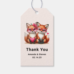 Étiquettes-cadeau Les mignons renards orange en amour Le Merci de la