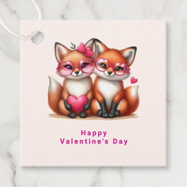 Étiquettes Cadeau Les mignons renards orange en amour Saint-Valentin (Devant)