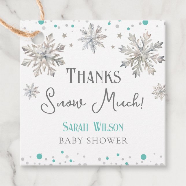 Étiquettes Cadeau Les Snowflakes Merci La Neige Beaucoup baby shower (Devant)