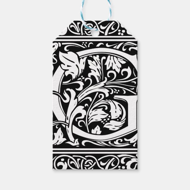 Étiquettes-cadeau Lettre G Monogramme médiéval Art Nouveau (Devant)