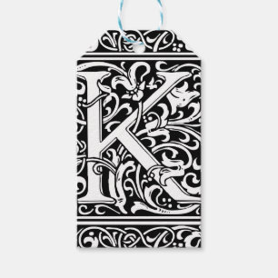 Étiquettes-cadeau Lettre K Monogramme médiéval Art Nouveau