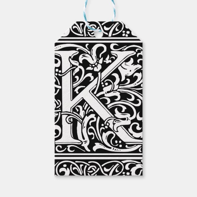 Étiquettes-cadeau Lettre K Monogramme médiéval Art Nouveau (Devant)