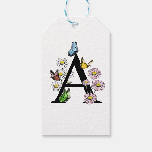 Étiquettes-cadeau LETTRE MONOGRAPHIQUE Fleur D'ANNIVERSAIRE A (Devant)