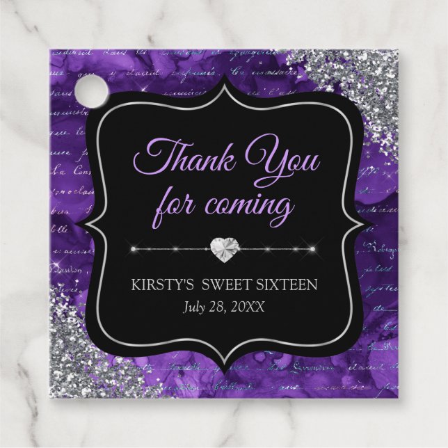 Étiquettes Cadeau Lettres sirènes violettes Iridescentes Sweet sixte (Devant)