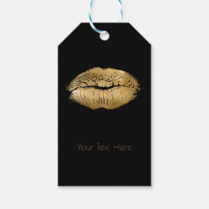 Étiquettes-cadeau Lèvres Glam Gold Kiss Maquillage Noir Personnalisé