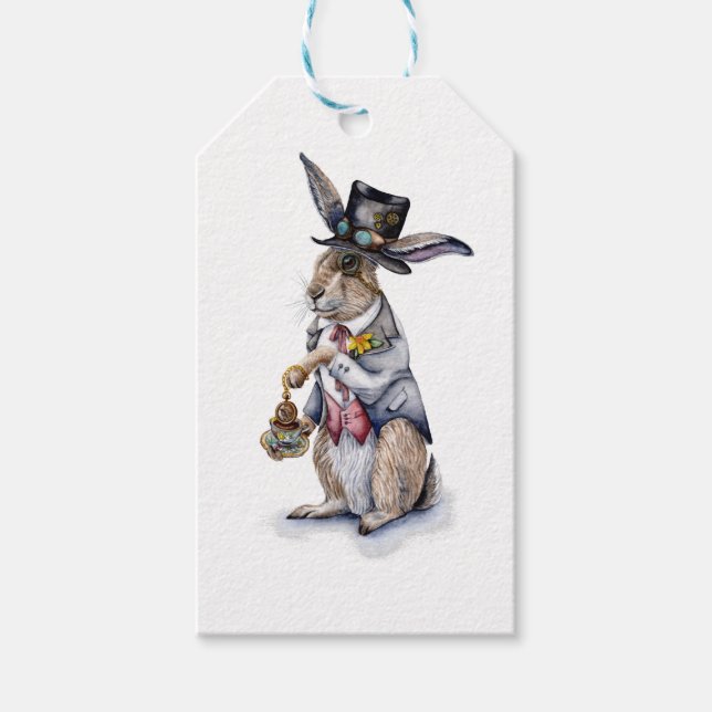 Étiquettes-cadeau Lièvre de mars de Steampunk (Devant)