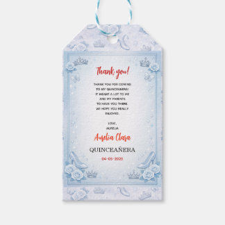 Étiquettes-cadeau Light Blue Silver Princess Quinceanera Birthday