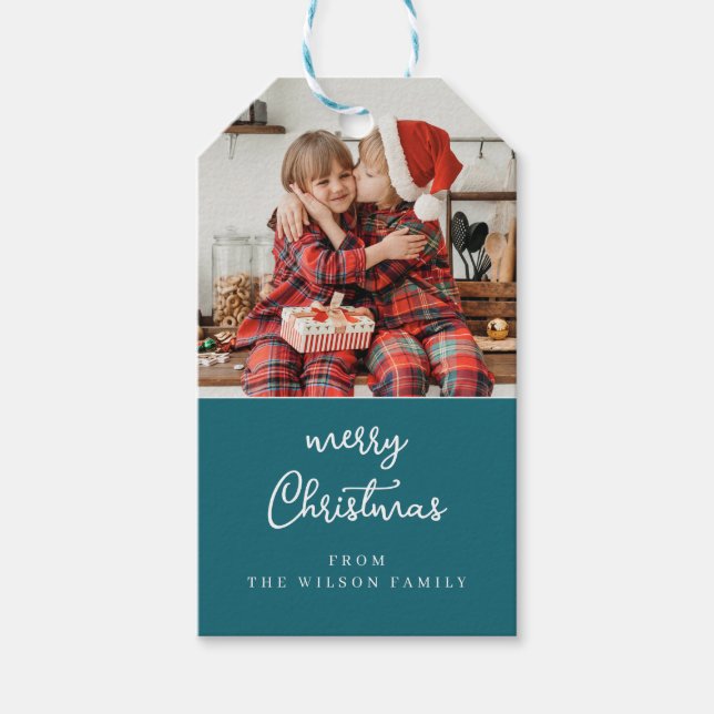 Étiquettes-cadeau Ligne art mistletoe bleu & blanc crête de Noël (Devant)
