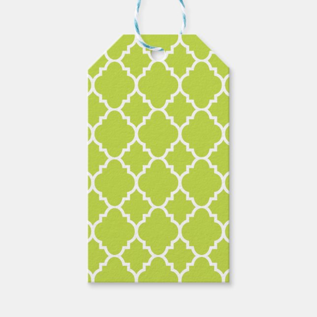 Étiquettes-cadeau Lime Green Quatrefoil Motif marocain (Devant)