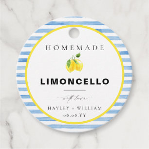 Étiquettes Cadeau Limoncello à rayure aquarelle bleue