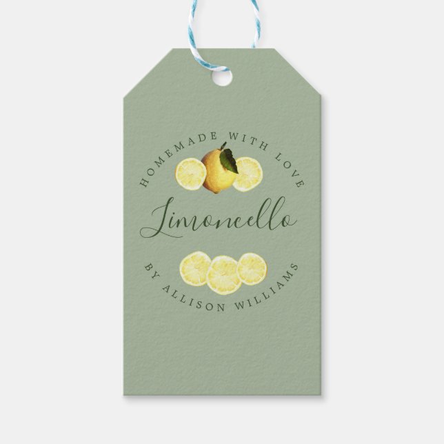 Étiquettes-cadeau Limoncello fait maison personnalisé Laurel Vert (Devant)
