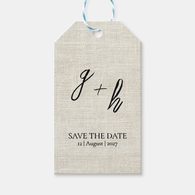 Étiquettes-cadeau Linge blanc minimaliste Vintage Date de sauvegarde (Devant)