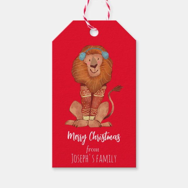 Étiquettes-cadeau Lion de Noël mignon (Devant)