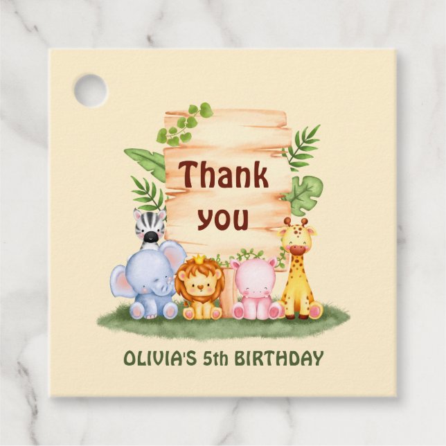 Étiquettes Cadeau Lion Savannah zebra hippo girafe merci (Devant)
