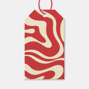 Étiquettes-cadeau Liquid Swirl Moderne Retro Crème Rouge Abstrait