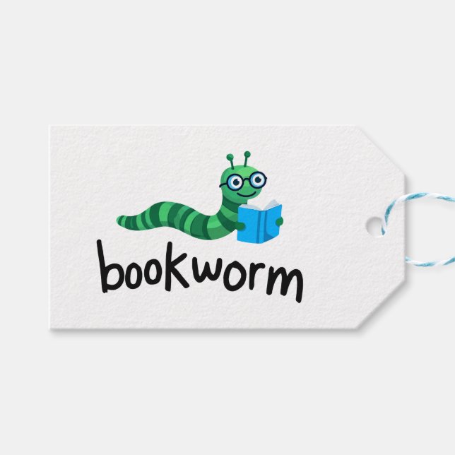 Étiquettes-cadeau Lire Buddy Cute Bookwort Avec Livre (Devant (Horizontal))