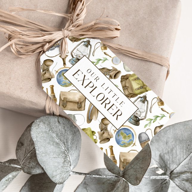 Étiquettes-cadeau Little Explorer Neutral Personnalisé Favoriser & (Créateur téléchargé)