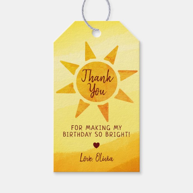 Étiquettes-cadeau Little Gold Sunshine Boho Anniversaire Merci (Devant)