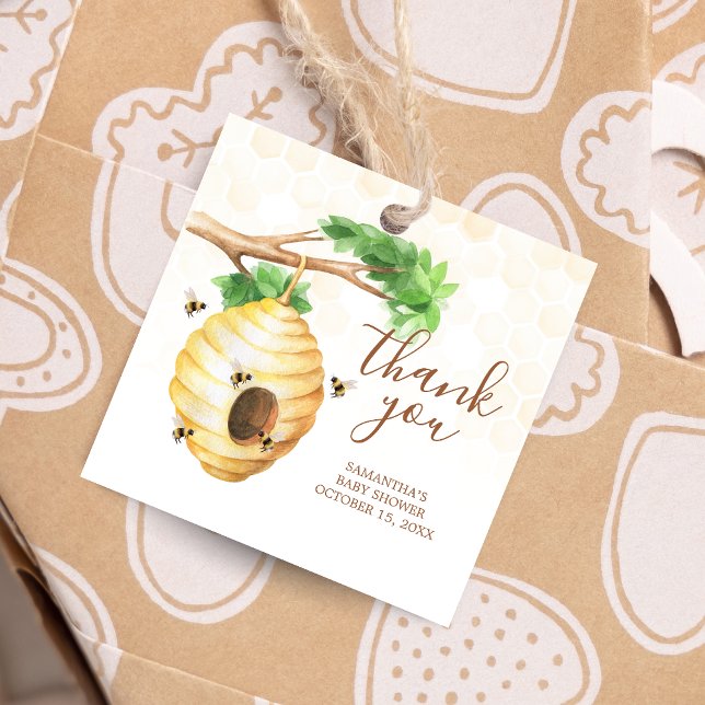 Étiquettes Cadeau Little Honey Bee Baby shower Carré (Little Honey Baby Shower Square Favor Tags)