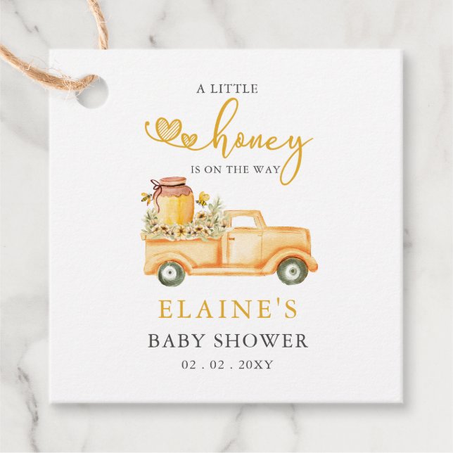 Étiquettes Cadeau Little Honey Est Sur Le Chemin Du Baby shower Des  (Devant)