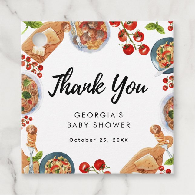 Étiquettes Cadeau Little Meatball Italien Baby shower alimentaire Me (Devant)