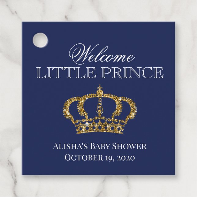 Étiquettes Cadeau Little Prince Royal Blue and Gold Baby shower (Devant)